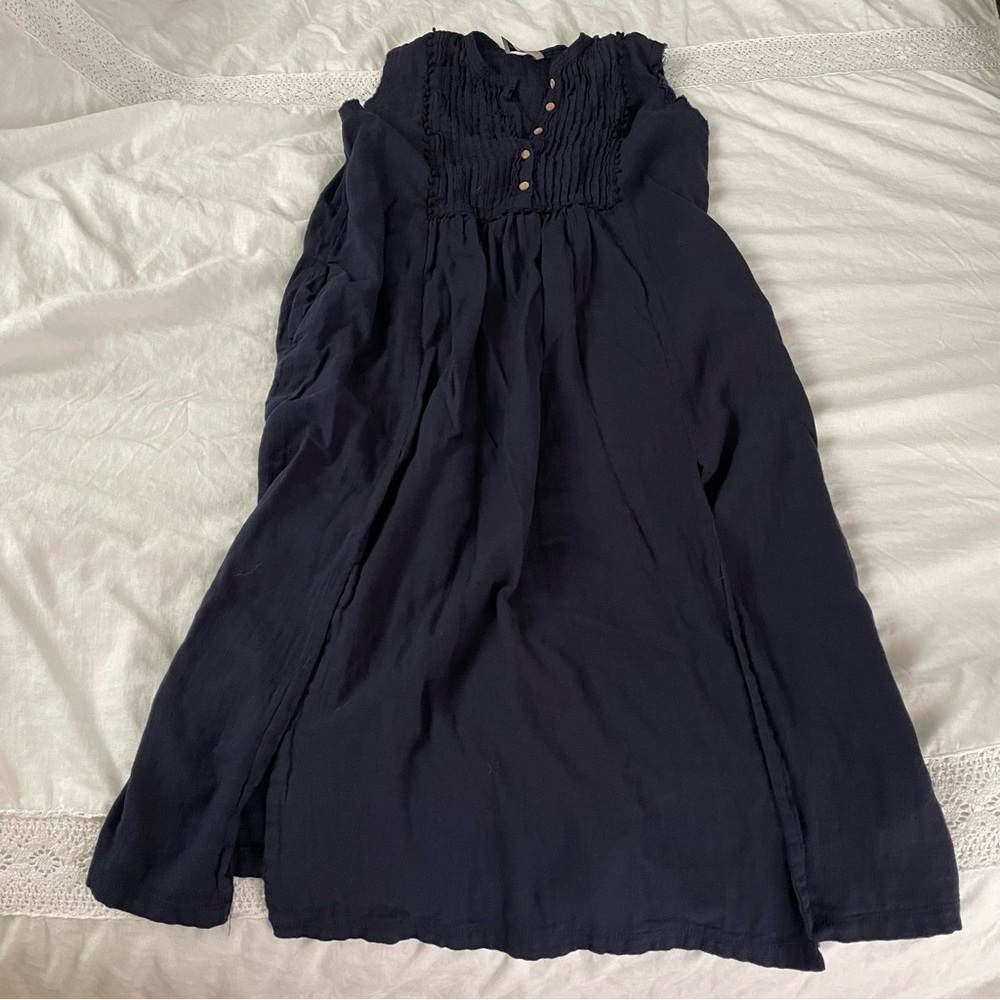 Sea New York navy 100% cotton peasant maxi dress long slits blue